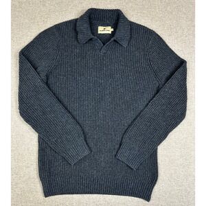 Normal Brand Marled Polo Sweater Mens XL Navy Blue Ribbed Knit Merino Wool Blend